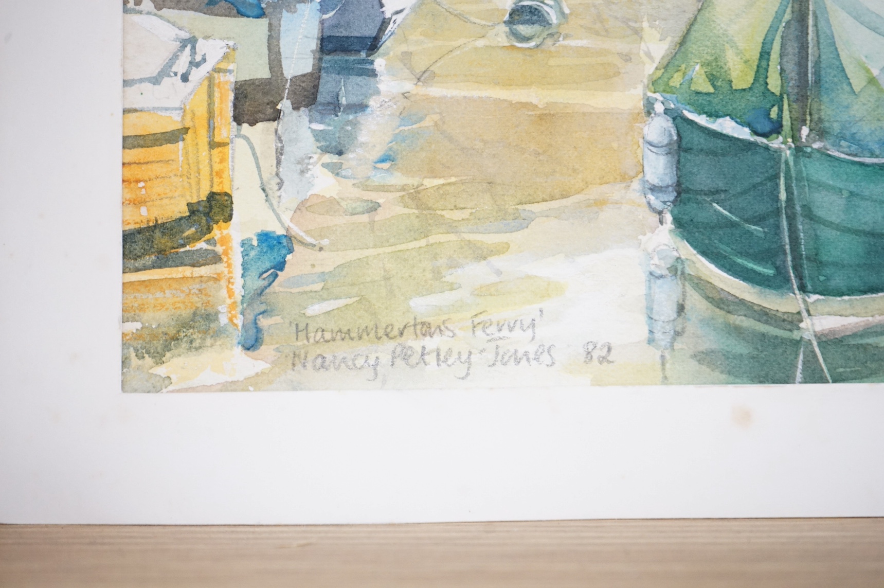 Nancy Petley-Jones (b.1953), watercolour, Hammertons Ferry together with another watercolour, Cornish street scene, largest 28 x 23cm, unframed. Condition - fair